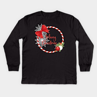 Candy Cane Christmas Wreath Kids Long Sleeve T-Shirt